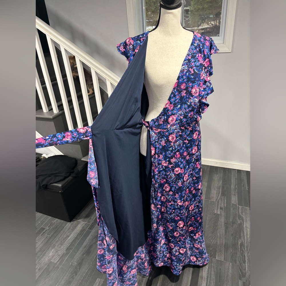 Ava & Aiden Vibrant Blue Floral Wrap Dress Size:L - Picture 10 of 12